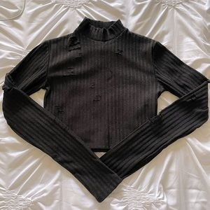 ReVamped Distressed Cropped Highneck Longsleeve